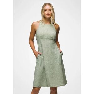 Prana Jewel Lake Summer Dress - S - Juniper Green Sharkstooth Midi High Neck